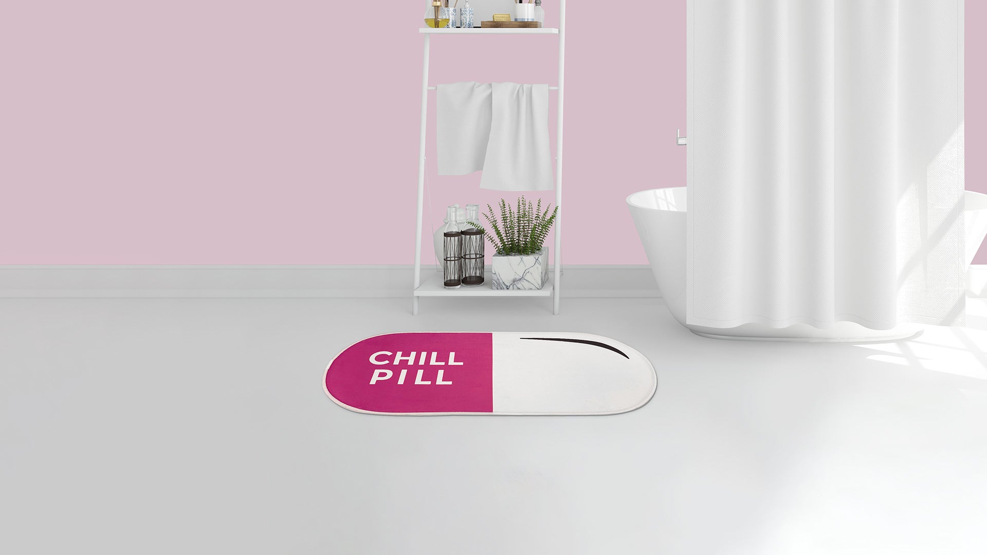 New Domi Chill Pill Bath Mat - 32x16 Inches Funny Bathroom Rug, Small